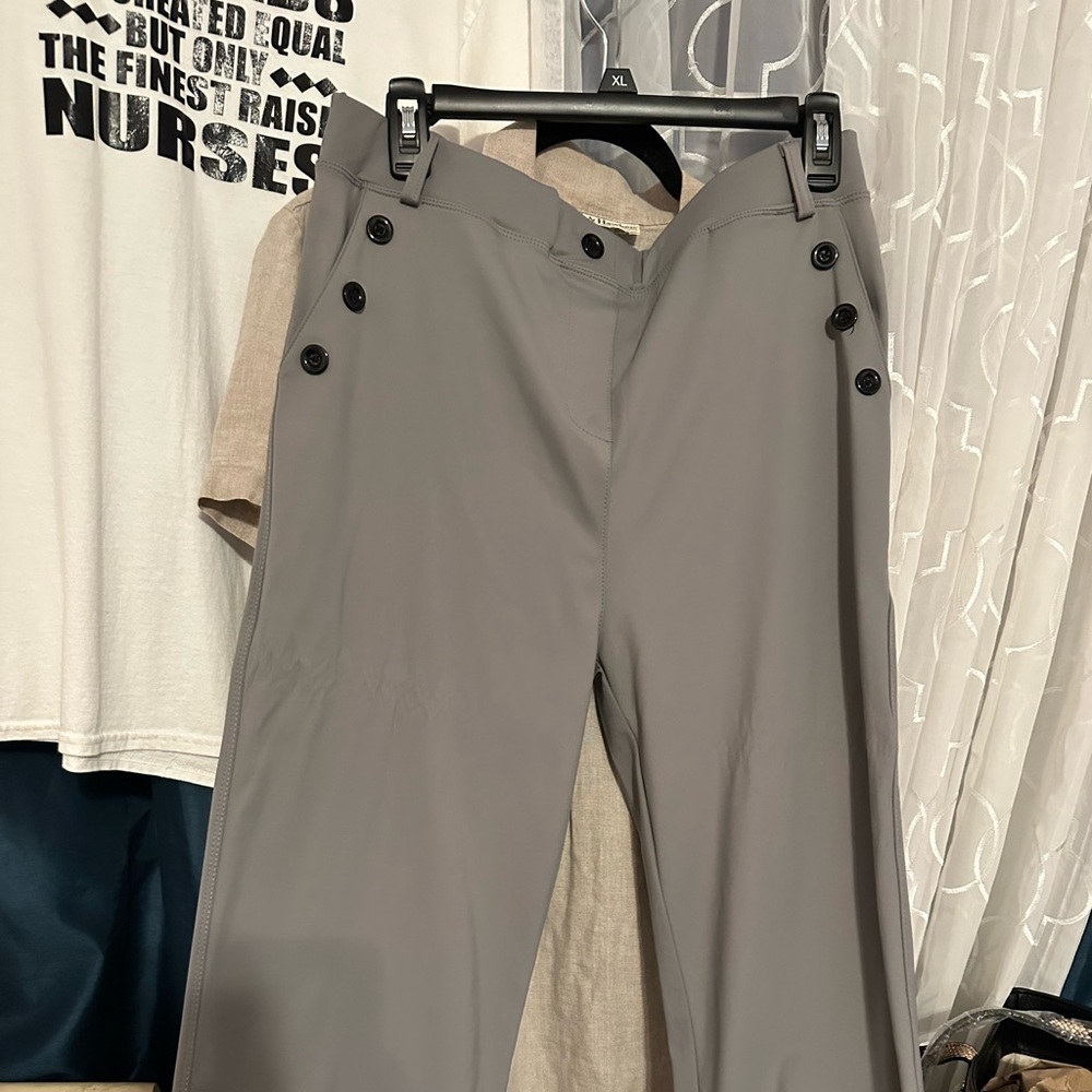 Gray Pull on Pants with Fashionable Buttons